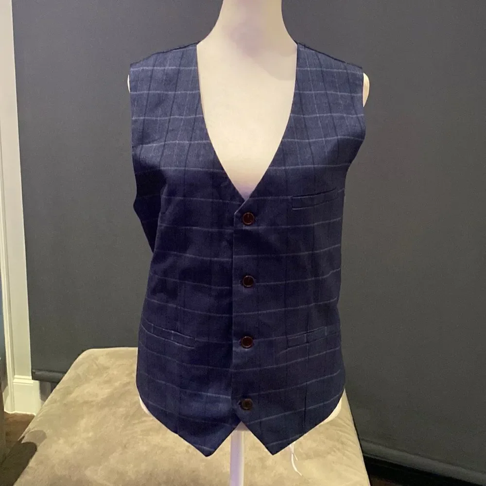 Men’s Plaid Suit Jacket & Vest Single Breasted One Button Business Size 32 NWT